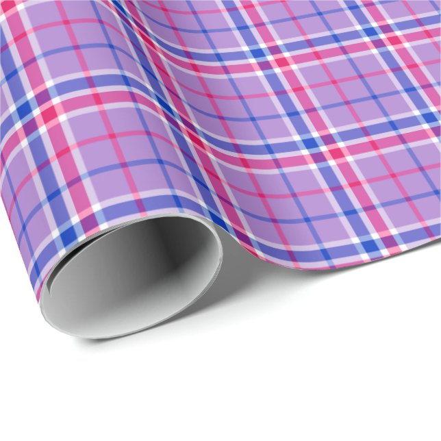 Papel De Regalo Lavanda, magenta, y tela escocesa azul (Esquina del rollo)