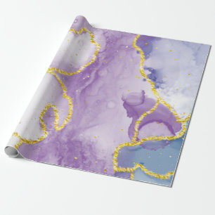 Papel De Regalo Lavanda Patrón de pintura de mármol con racha dora