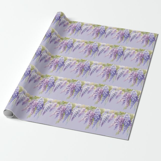 Papel De Regalo Lavanda púrpura acuarela glicinia floral lilac (Desenrollado)