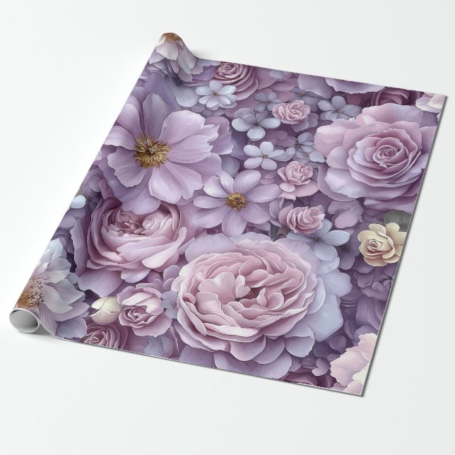 Papel De Regalo Lavanda romántica y floral acuática Rubor (Desenrollado)
