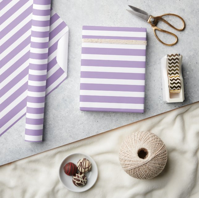 Papel De Regalo Lavanda sencilla moderna de rayas púrpuras Minimal (Artesanía)