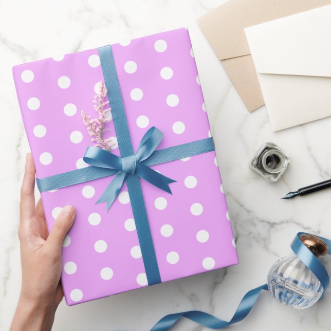 Papel De Regalo Lavanda y puntos de Polka Blanco (Regalar)