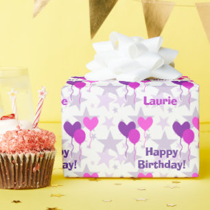 Papel De Regalo Lavender Balloons Stars Cumpleaños Personalizado