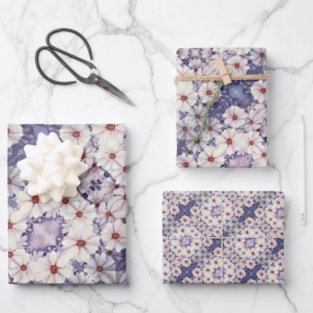 Papel de regalo Lavender Daisides Africanos (Anverso)