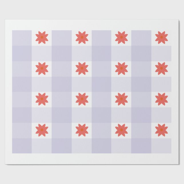 Papel De Regalo Lavender Gingham Floral Pattern Wrapping Paper  (Superficie plana)