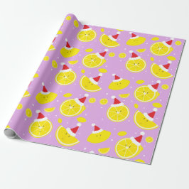 Papel De Regalo Lavender Happy Lemons Santa Hats Pattern