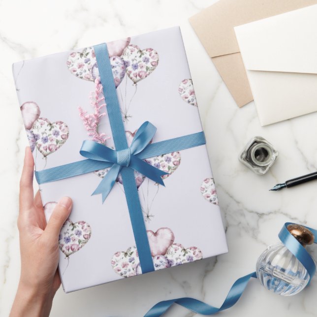 Papel De Regalo Lavender Purple Floral Heart Balloons Valentine (Regalar)