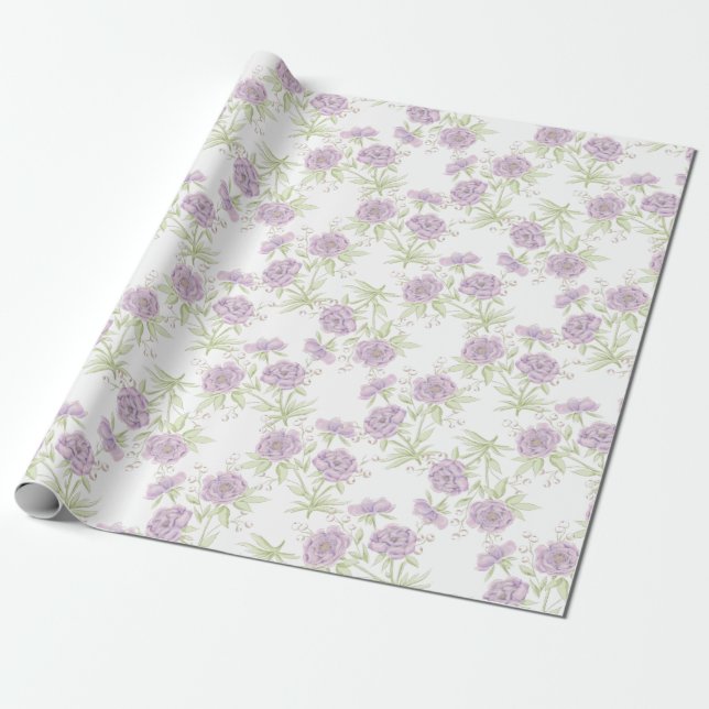 Papel De Regalo Lavender Purple Rose Wedding (Desenrollado)