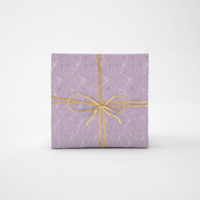 Papel De Regalo Lavender PurpleSpark Laurel Floral Silver Diamante (Lavender PurpleSpark Laurel Floral Silver Diamonds Wrapping Paper)