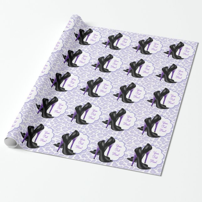 Papel De Regalo Lavender Púrpura Leopard High Heel Shoe Gift (Desenrollado)