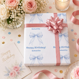 Papel De Regalo Lazo azul de cumpleaños niña blanca