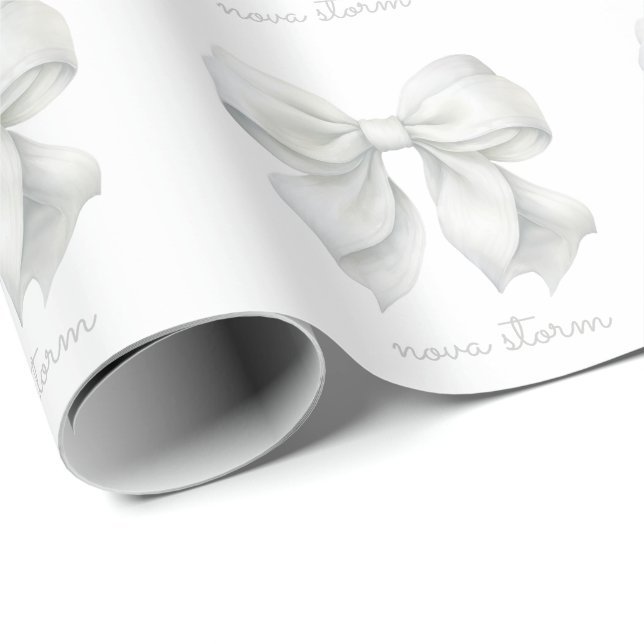 Papel De Regalo Lazo Blanco de Moda Personalizado con Nombre Monog (Esquina del rollo)