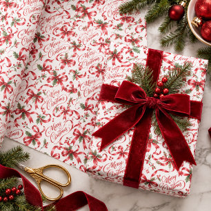 Papel De Regalo Lazo Coqueto Rojo Festivo Escritura Feliz Navidad