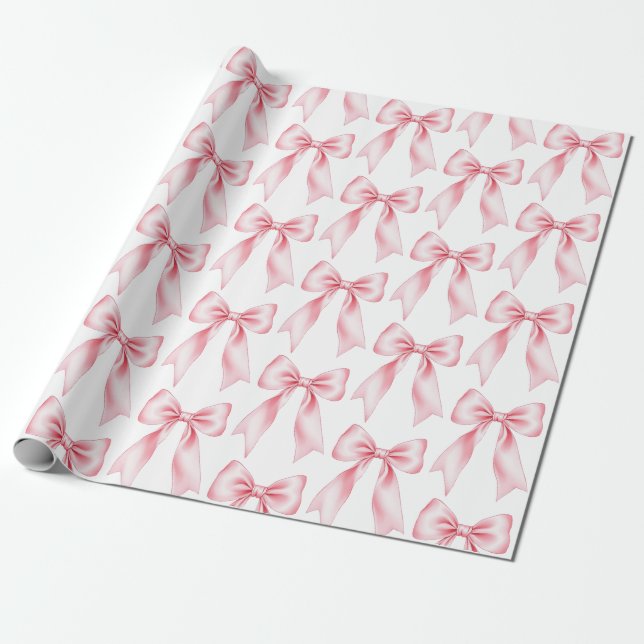 Papel De Regalo Lazo Coquette Acuarela Rosa Femenino Elegante (Desenrollado)