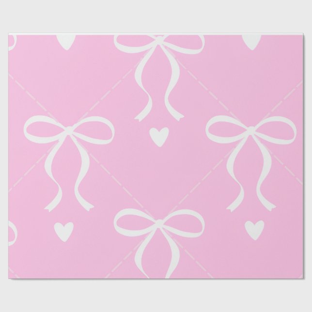 Papel de regalo lazo coquette rosa y blanco (Superficie plana)