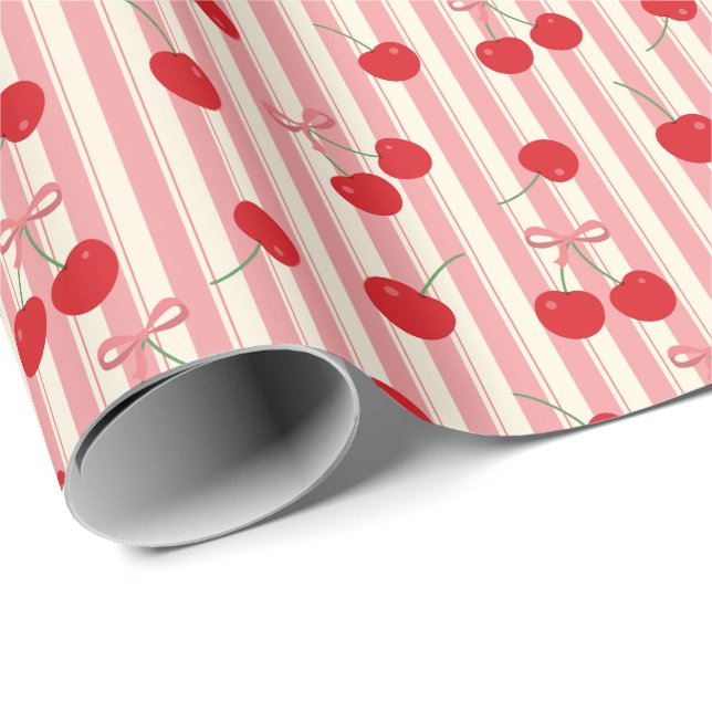 Papel De Regalo Lazo de Cereza a Rayas (Esquina del rollo)
