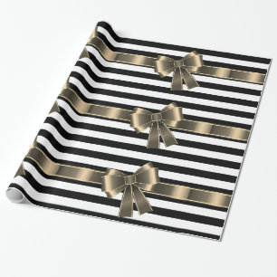 Papel De Regalo Lazo de cinta de rayas blancas y negras para envol