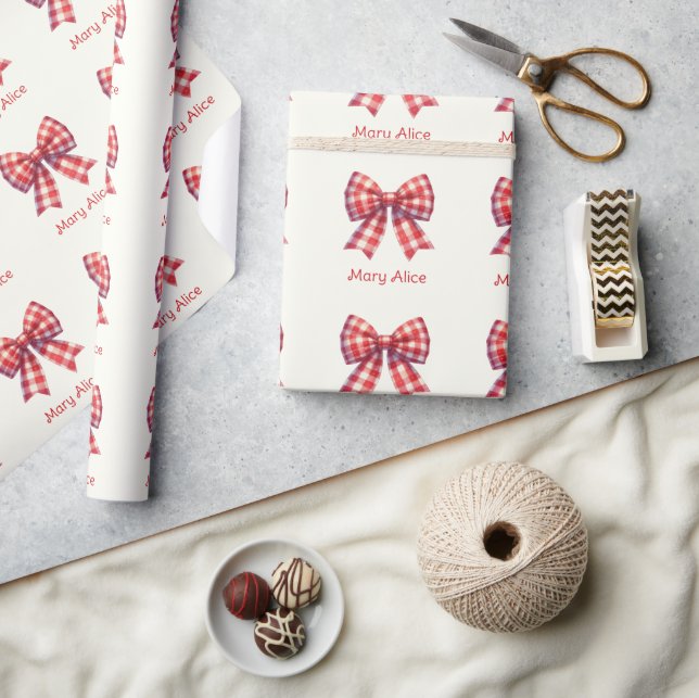 Papel De Regalo Lazo de Gingham Rojo y Crema Lindo (Artesanía)