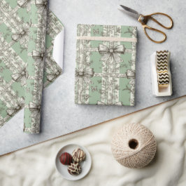 Papel De Regalo Lazo Estampado de Toile Navideño Verde Francés