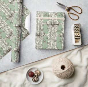 Papel De Regalo Lazo Estampado de Toile Navideño Verde Francés