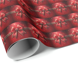 Papel De Regalo Lazo rojo con perlas y joyas