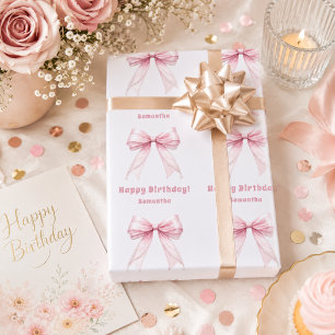 Papel De Regalo Lazo rosa de cumpleaños crema niña