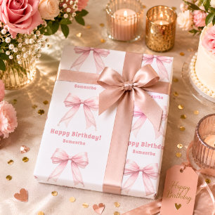 Papel De Regalo Lazo rosa de cumpleaños niña blanca