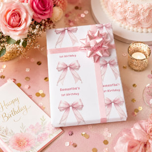 Papel De Regalo Lazo rosa de cumpleaños perlas niña