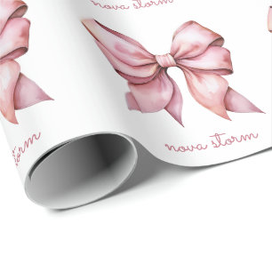 Papel De Regalo Lazo Rosa de Moda Personalizado con Nombre Monogra