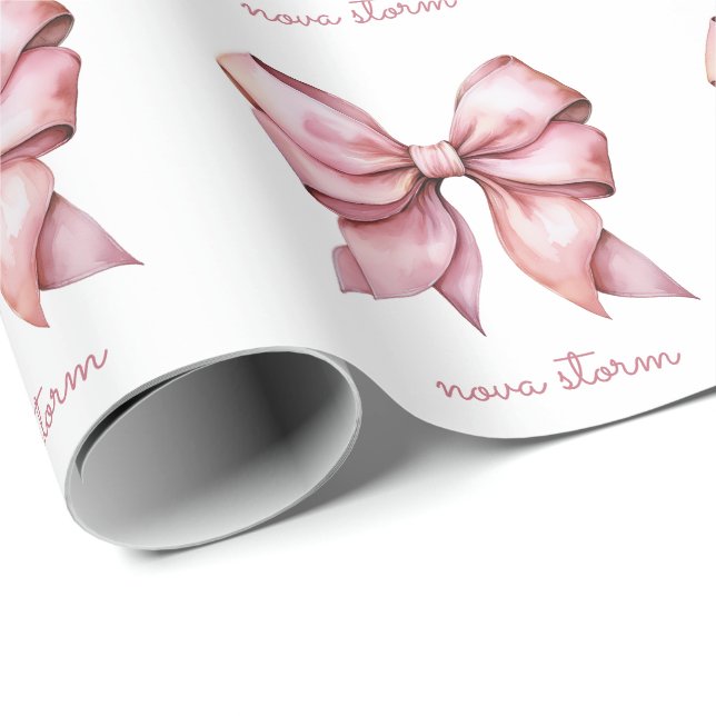 Papel De Regalo Lazo Rosa de Moda Personalizado con Nombre Monogra (Esquina del rollo)