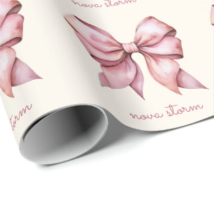 Papel De Regalo Lazo Rosa de Moda Personalizado con Nombre Monogra