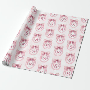 Papel De Regalo Lazo rosa lindo inicial Coquette personalizado