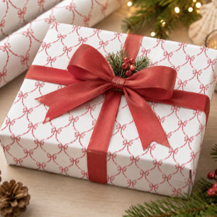 Papel De Regalo Lazos Alegres de Navidad Coquette Rojo