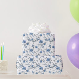Papel De Regalo Lazos azules elegantes y ramas florales