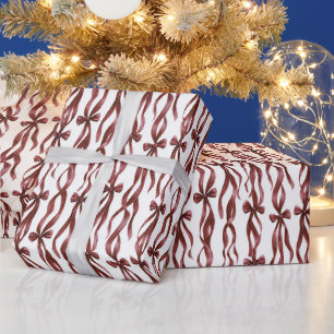 Papel De Regalo Lazos Blancos Rojo Navidad