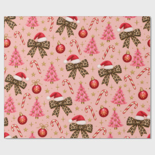 Papel De Regalo Lazos de leopardo rosa Patrón de Navidad