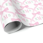 Papel De Regalo Lazos de monograma rosa y verde para bebé<br><div class="desc">Este encantador diseño de papel de regalo presenta un lazo de acuarela rosa pintado a mano con un monograma de 3 letras en rosa y verde para que puedas personalizar con las iniciales de la afortunada destinataria.</div>