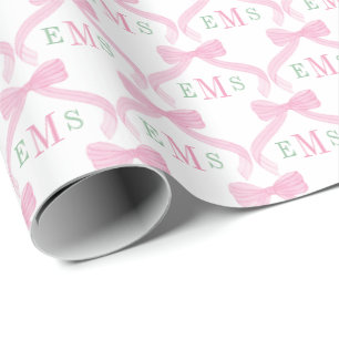 Papel De Regalo Lazos de monograma rosa y verde para bebé niña
