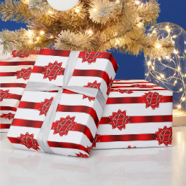 Papel De Regalo Lazos de Navidad de franja blanca roja Fiesta