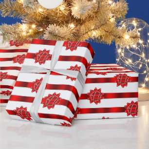 Papel De Regalo Lazos de Navidad de franja blanca roja Fiesta