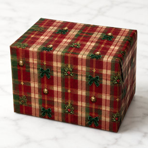 Papel De Regalo Lazos de Navidad de Tartán Clásico Rojo Verde Patr