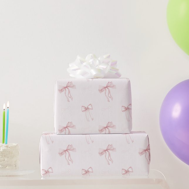 Papel De Regalo Lazos de Rayas Rosadas Cumpleaños (Regalos de fiesta)