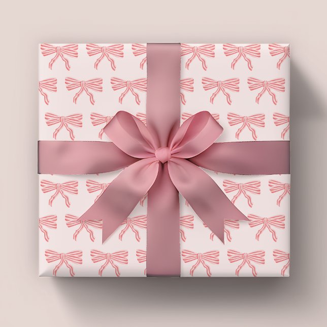 Papel De Regalo Lazos de rayas rosadas y rojas coquette (Cute pink stripe coquette bow wrapping paper)
