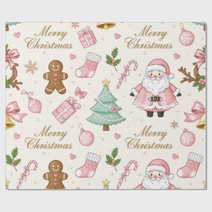 Papel De Regalo Lazos de Santa Claus de acuarela rosa navideña lin