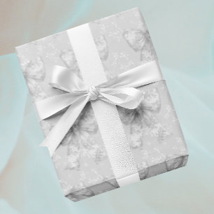 Papel De Regalo Lazos Florales Toile de Gris Plateado Blanco Vinta