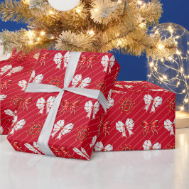Papel De Regalo Lazos Rojos Blancos Navidad Fiesta