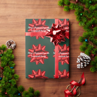 Papel De Regalo Lazos rojos de Navidad con nombre de familia perso