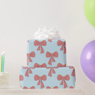 Papel De Regalo Lazos rosados grandes de coqueta sobre azul claro