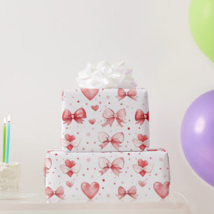 Papel De Regalo Lazos y Corazones Cute Románticos de Acuarela para