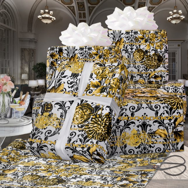 Papel De Regalo Leaf Acanthus plateada dorada negra (Subido por el creador)